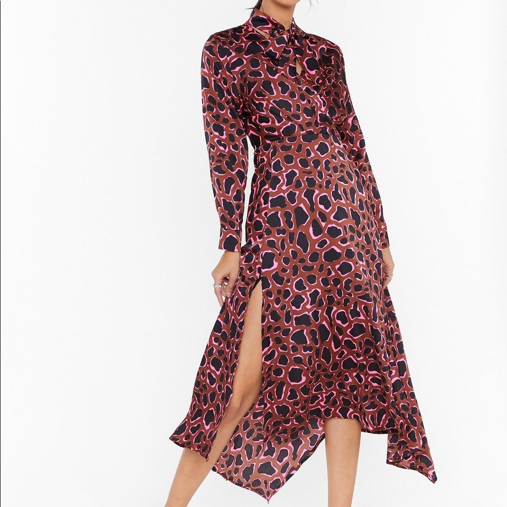 Nasty Gal Pink and Black Midi Leopard Dress